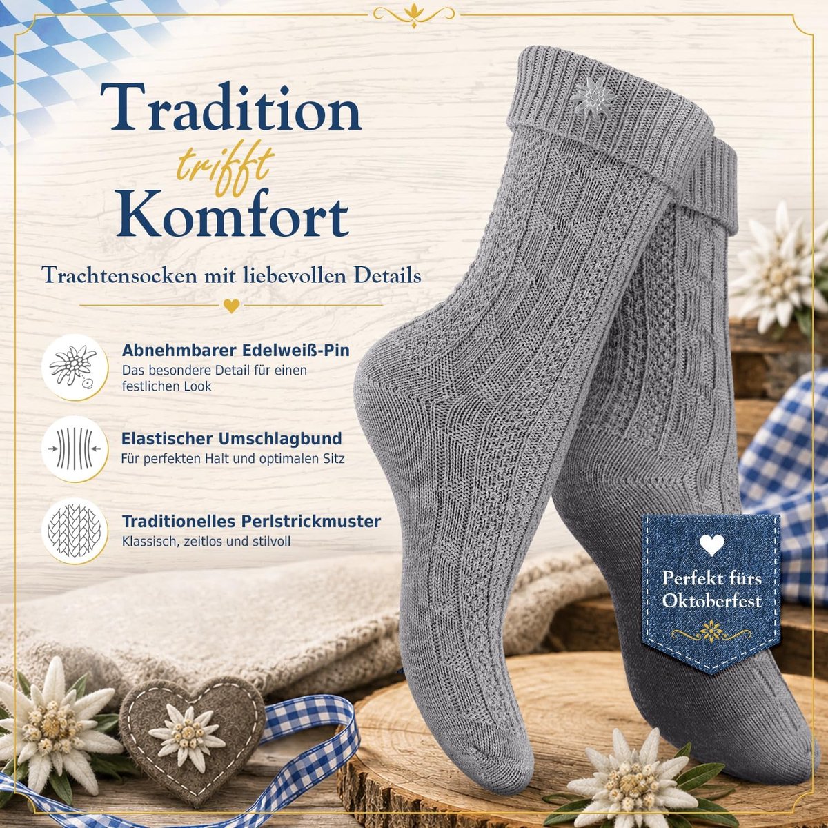 Celodoro Costume Socks for Men and Women (2 Pairs) with Edelweiss Pin Oktoberfest Stockings - ShopVlot