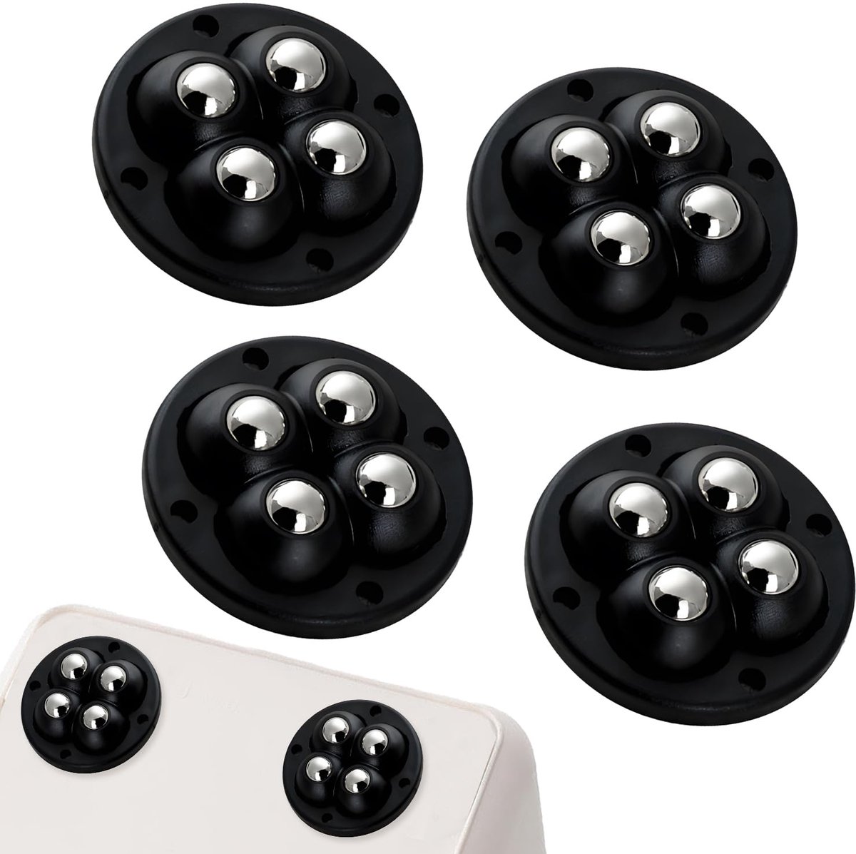 Self Adhesive Light Wheels Set of 4-360° Mini Ball Casters, Total Capacity 30kg for Chairs/Small Furniture (Black) - ShopVlot