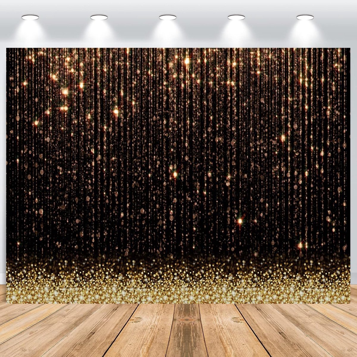 Gold Background 3x2.5m Gold Glitter Particles Black Dream Photo Background Vinyl Photo Box Background for Birthday - ShopVlot