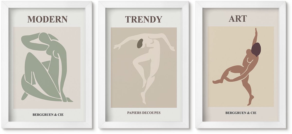 Wallfluent 3-Delige Schilderij Set - Stijlvolle Personages In Minimalistische Tinten - 20 x 30 - Stijlvolle Wanddecoratie - Interieur - Stijlvolle Muurdecoratie