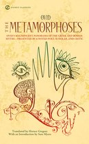 Couverture du livre "Les Métamorphoses" d'Ovide, avec des dessins d'yeux, de mains et d'animaux en lignes rouges et vertes sur fond crème.