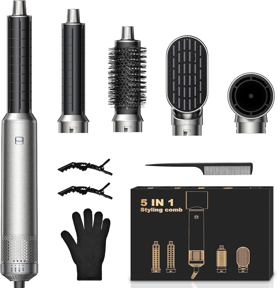 Haarstyler - Zilver - 5-in-1 Föhn met Ionische Technologie - Voor Dames