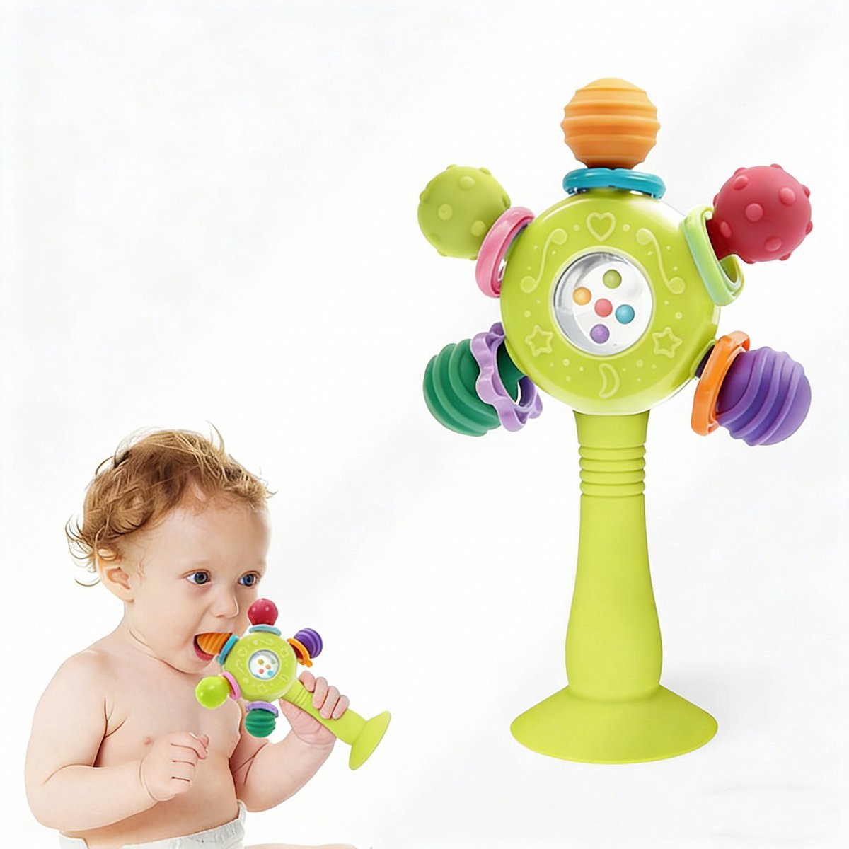 Casalora Baby Zuignap Speelgoed – Bijtspeeltje & Rammelaar – Geschikt vanaf 3 Maanden – Interactief Educatief Babyspeelgoed – Groen