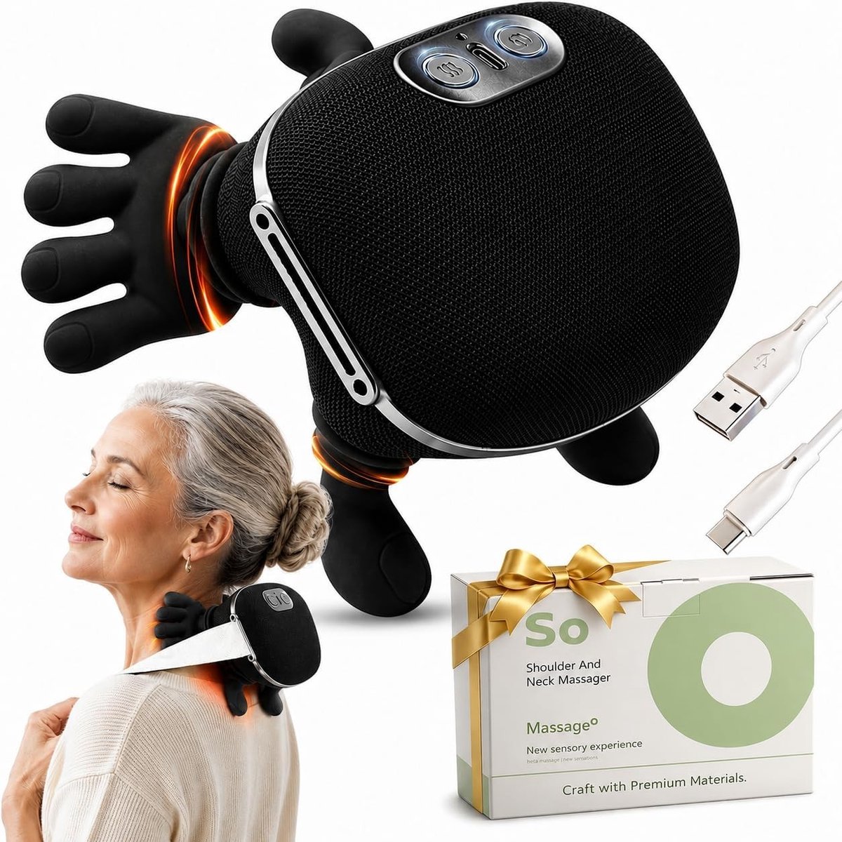 Nekmassageapparaat - Zwart - Draadloos - 4D Diepe Kneedmassage met Warmte - Voor Thuis en Onderweg