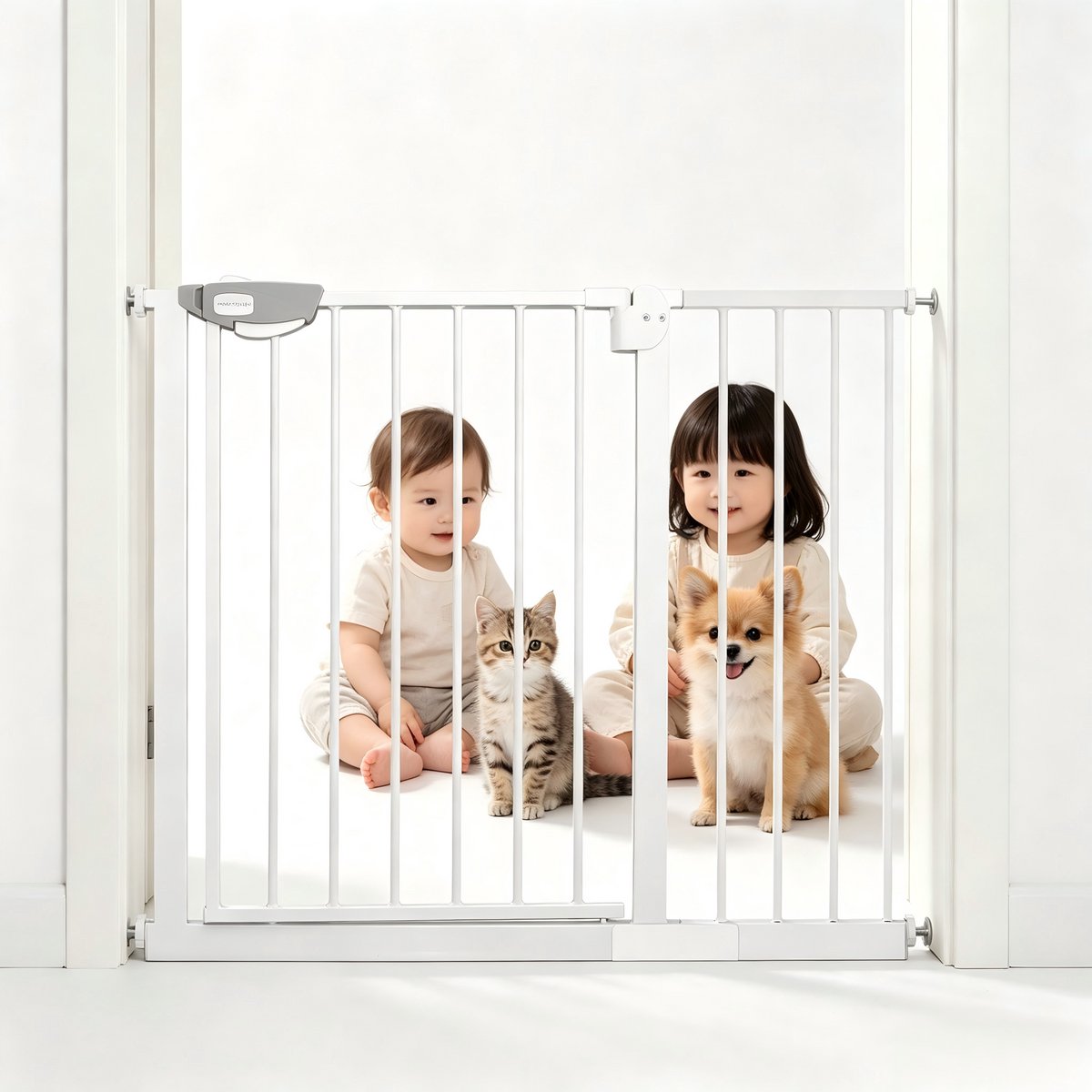 Froadp Deurbeveiligingshek Zonder Boren Traphek Trapbeveiligingshek Voor Kinderen Deurhek Auto-Close 180° Tweewegopening Babybeveiligingshek Voor Baby's En Kinderen, 105-115 Cm Breed Wit