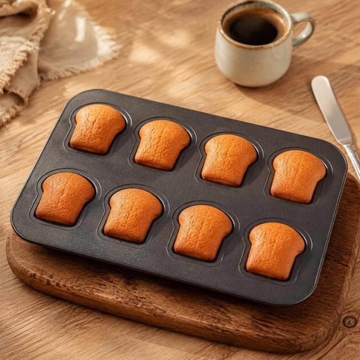 Ulisem - Bakplaat - 8 Vakken Broodvorm Anti‑Aanbak Bakvorm Van Koolstofstaal, 30 X 20 Cm, Voor Mini Broodjes, Muffins En Gebak, Ovenbestendig, Multifunctionele Bakvorm Voor Thuisgebruik, Gelijkmatige Warmteverdeling, Eenvoudig Te Reinigen