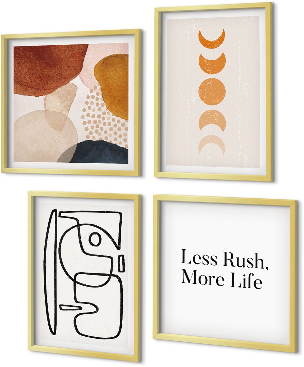 Coloray 4-Delige Schilderij Set - Abstracte vormen en kleuren, modieuze decoraties - 40 x 40 cm en 40 x 60 cm - Moderne Wanddecoratie - Woonkamer - Interieur Decoratie