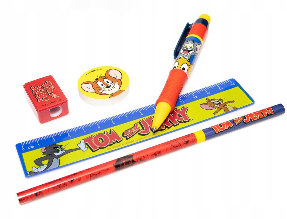 Tom & Jerry schoolbenodigdhedenset - pen, potlood, liniaal, gum, puntenslijper