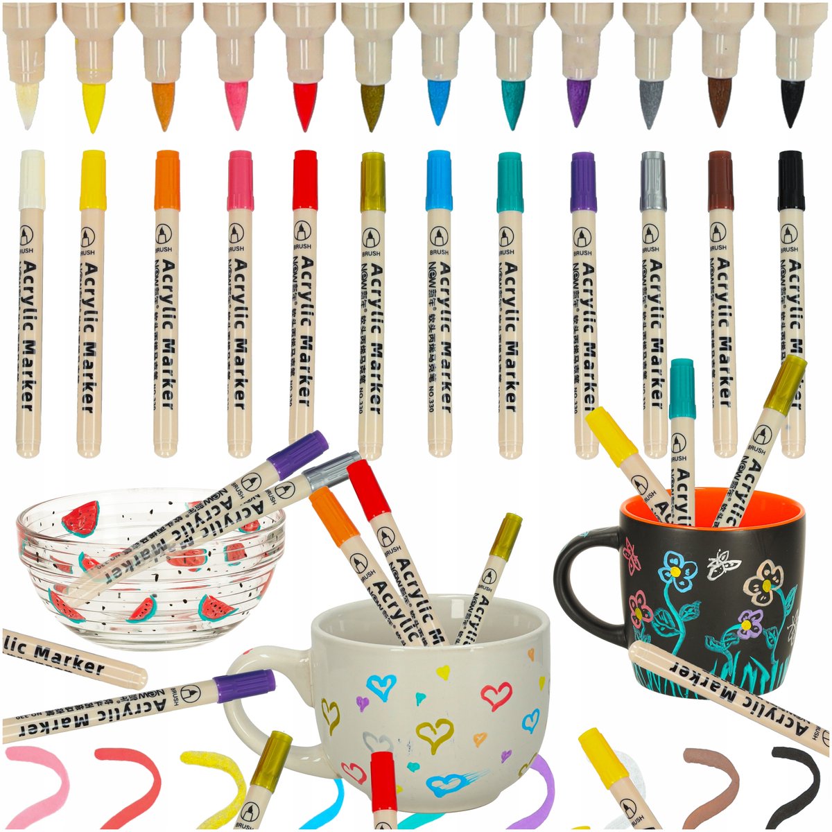 Acryl Markers Set 12 Kleuren - Waterdicht voor Steen, Glas & Textiel