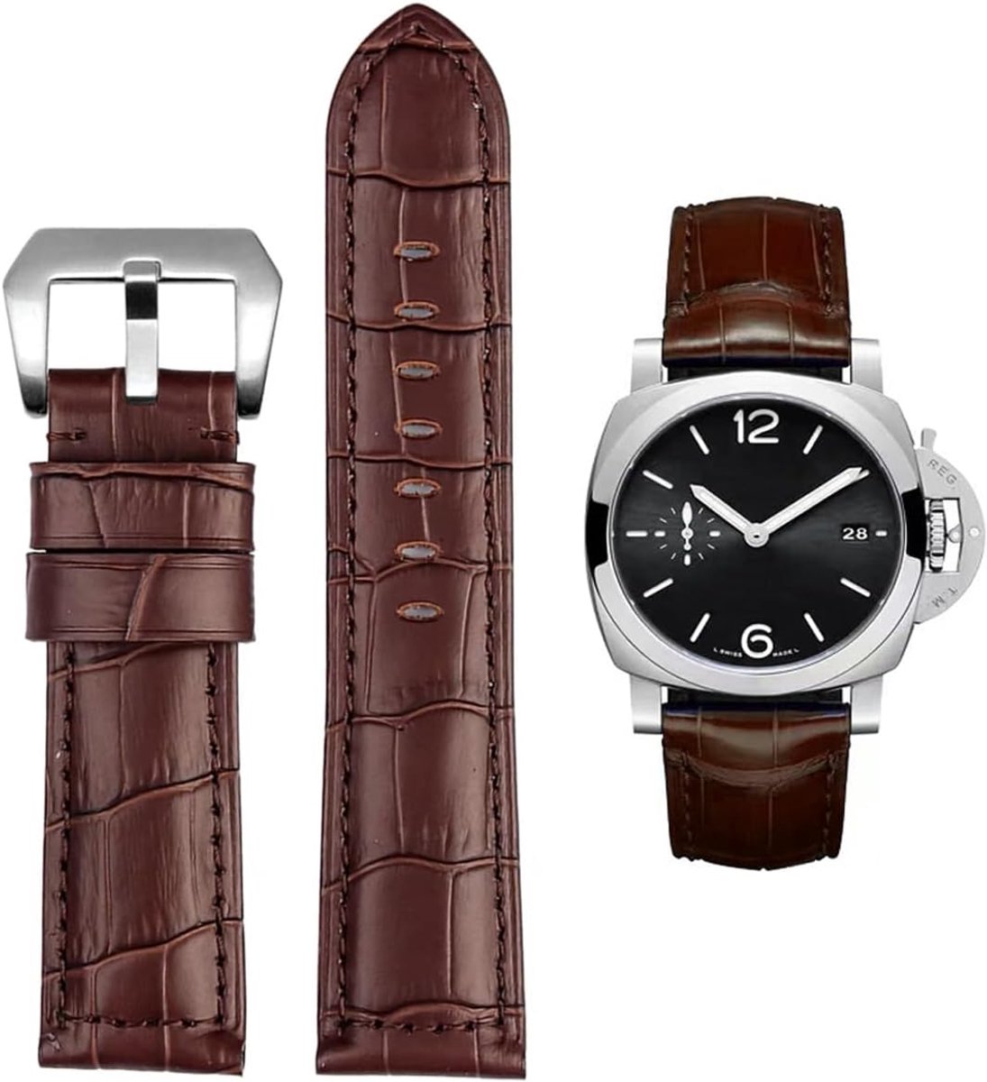 Watch Band PANERAI Band 22mm 24mm 26mm Leather Vintage Military Crocodile Pattern Watch Band Relacement Band for - ShopVlot