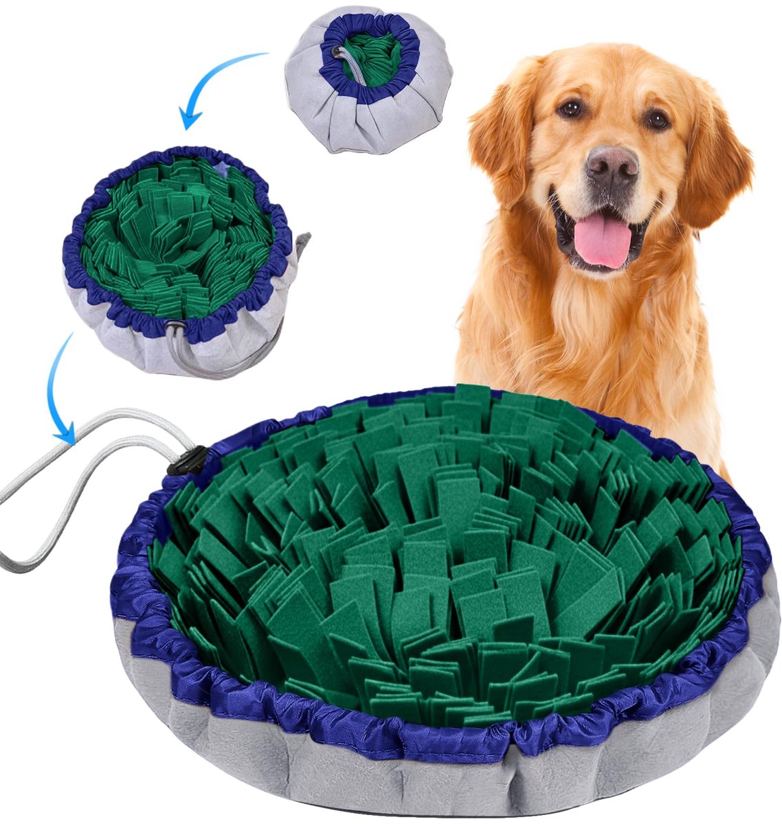 Famanu – Snuffelmat voor honden, puppytrainingsmat voor langzaam voeden, antislip en wasbaar, van viltmateriaal, educatief speelgoed voor kleine en grote honden, groen, 48 x 48 cm