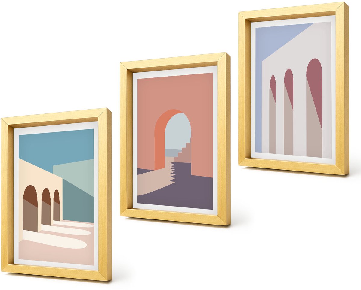 Coloray 4-Delige Schilderij Set - Pastel minimalistische stedelijke architectuurafbeeldingen - 20 x 30 cm - Stijlvolle Muurdecoratie - Slaapkamer - Moderne Wanddecoratie