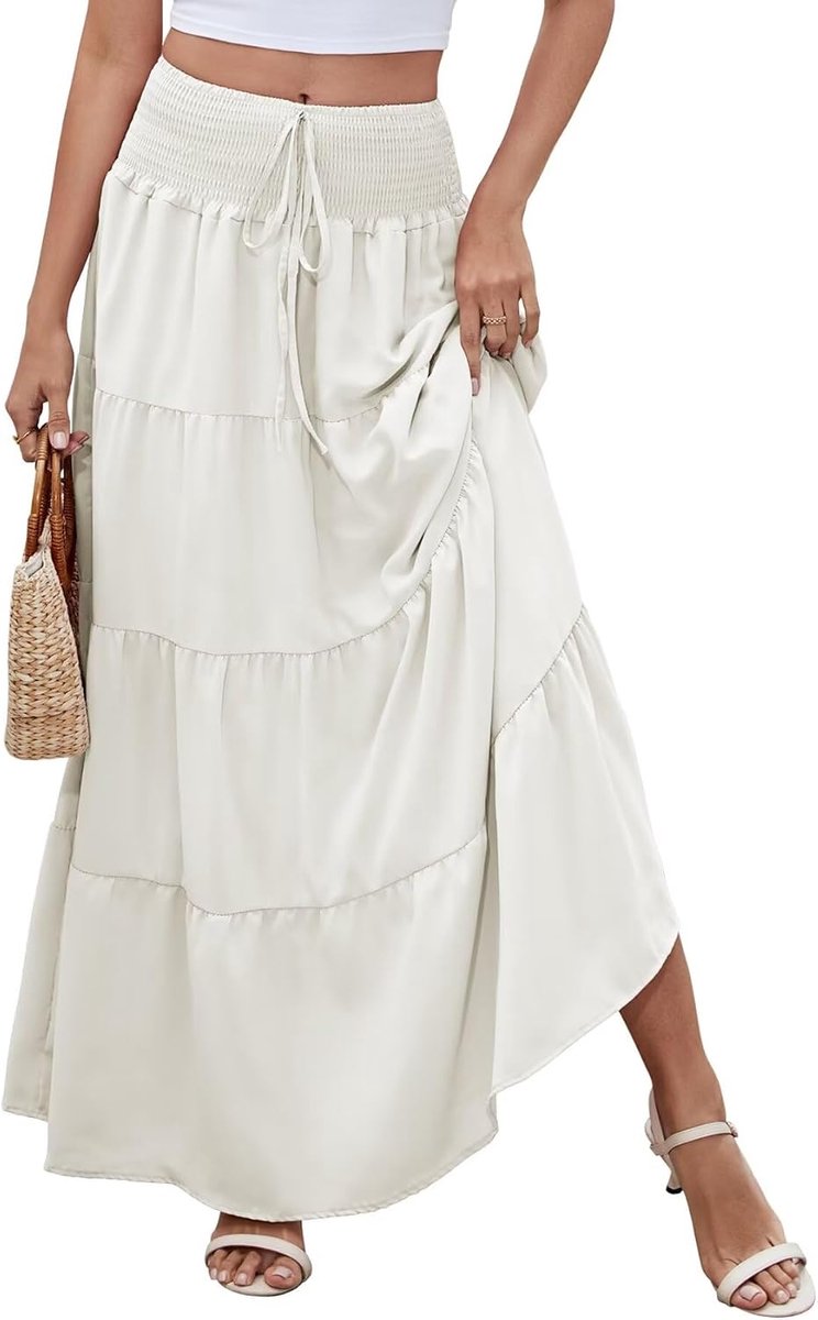Women's beach holiday, long skirt, 2-in-1, long skirt with elastic waistband and elegant summer skirt, suitable for - ShopVlot