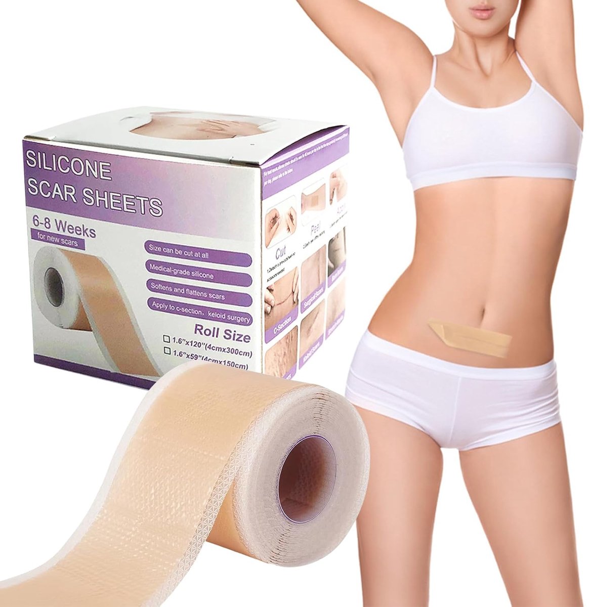 Silicone littekenpleister,Silicone-littekenband, Silicone littekenbladen 4 x 100 cm, Silicone littekentape, Silicone - ShopVlot