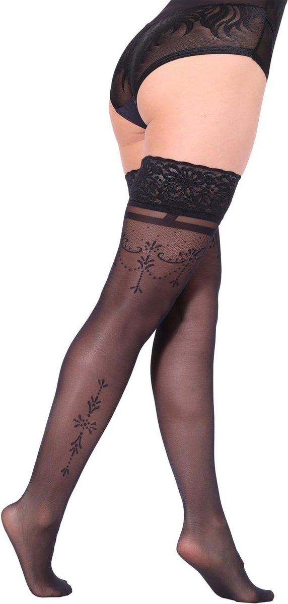 BANANALU Dumbbell Stockings 20 The Lace Waistband Ornament Pattern Sexy Overknee Stockings Stay-Ups - ShopVlot