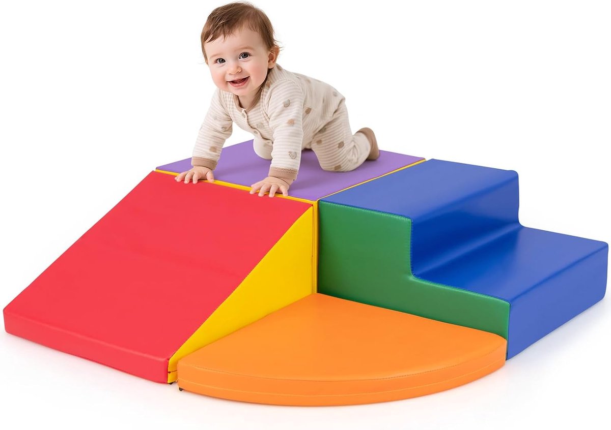 COSTWAY 4-delige schuimbouwstenen, reuzenbouwstenen om te ravotten en te klimmen, zachte schuimbouwstenen, grote bouwstenen, bouwblokken voor kleuters kinderen, baby's & schoolkinderen (kleurrijk)