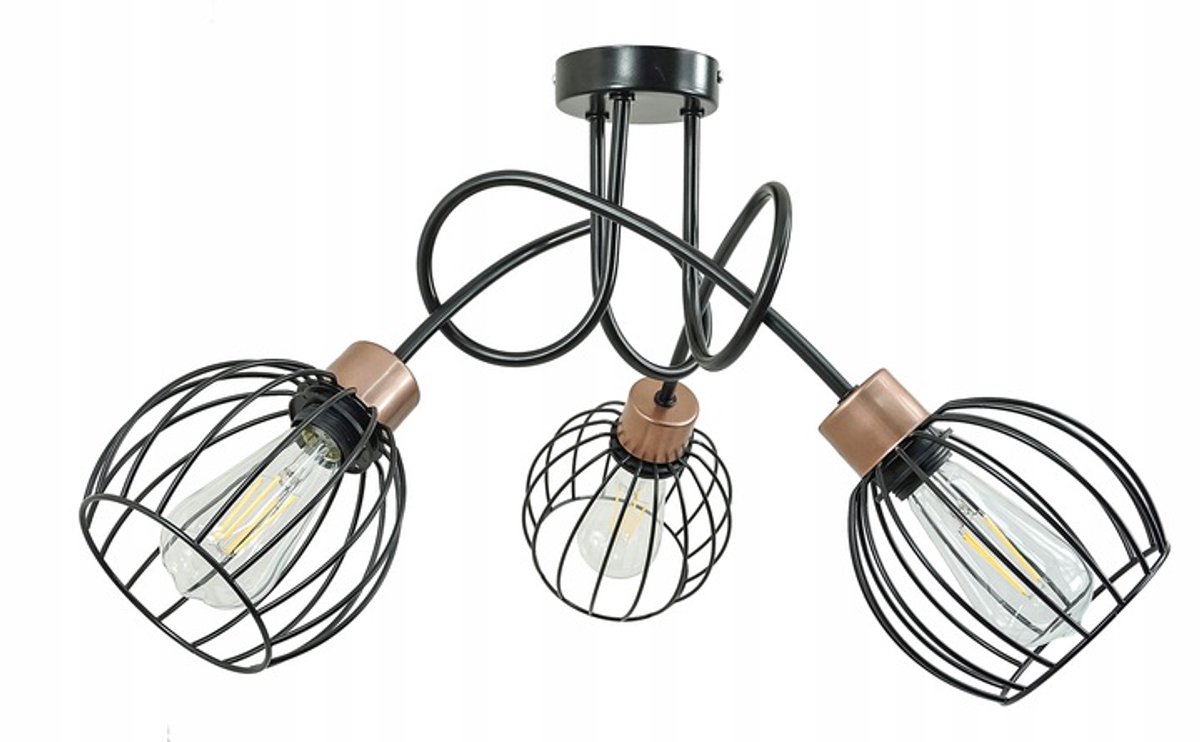 Hanglamp Metaal Draad Bol Zwart Koper 3xE27