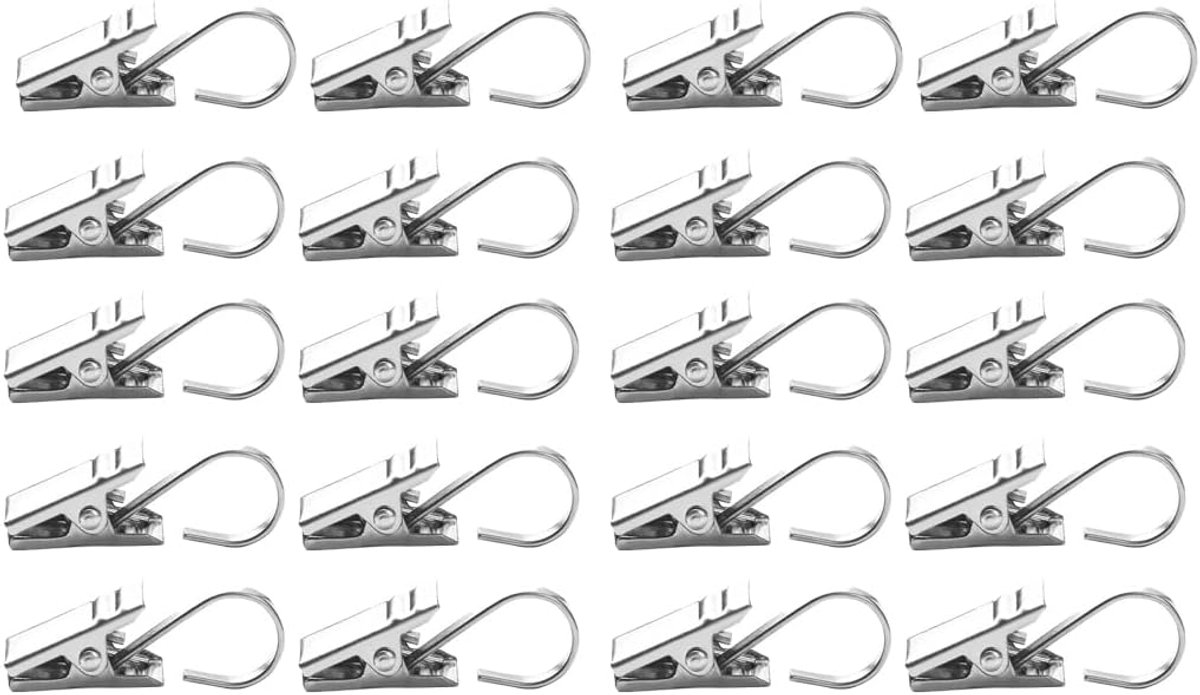 20 stuks roestvrijstalen gordijnhaken, metalen clips, gordijnclips, zilver - ShopVlot