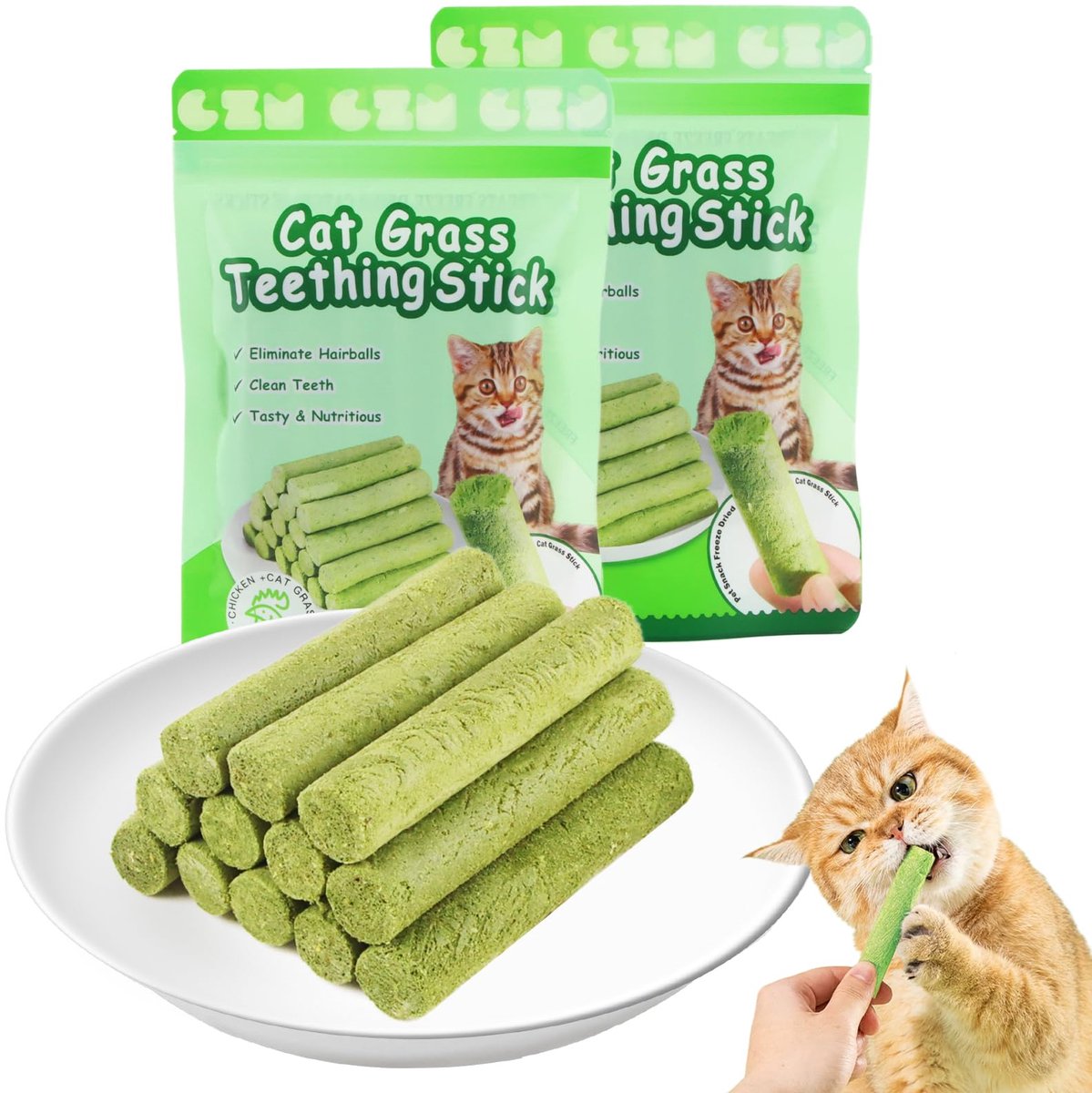 Katzengras Sticks, 12 stuks kauwsnacks voor katten, ter ondersteuning van de spijsvertering