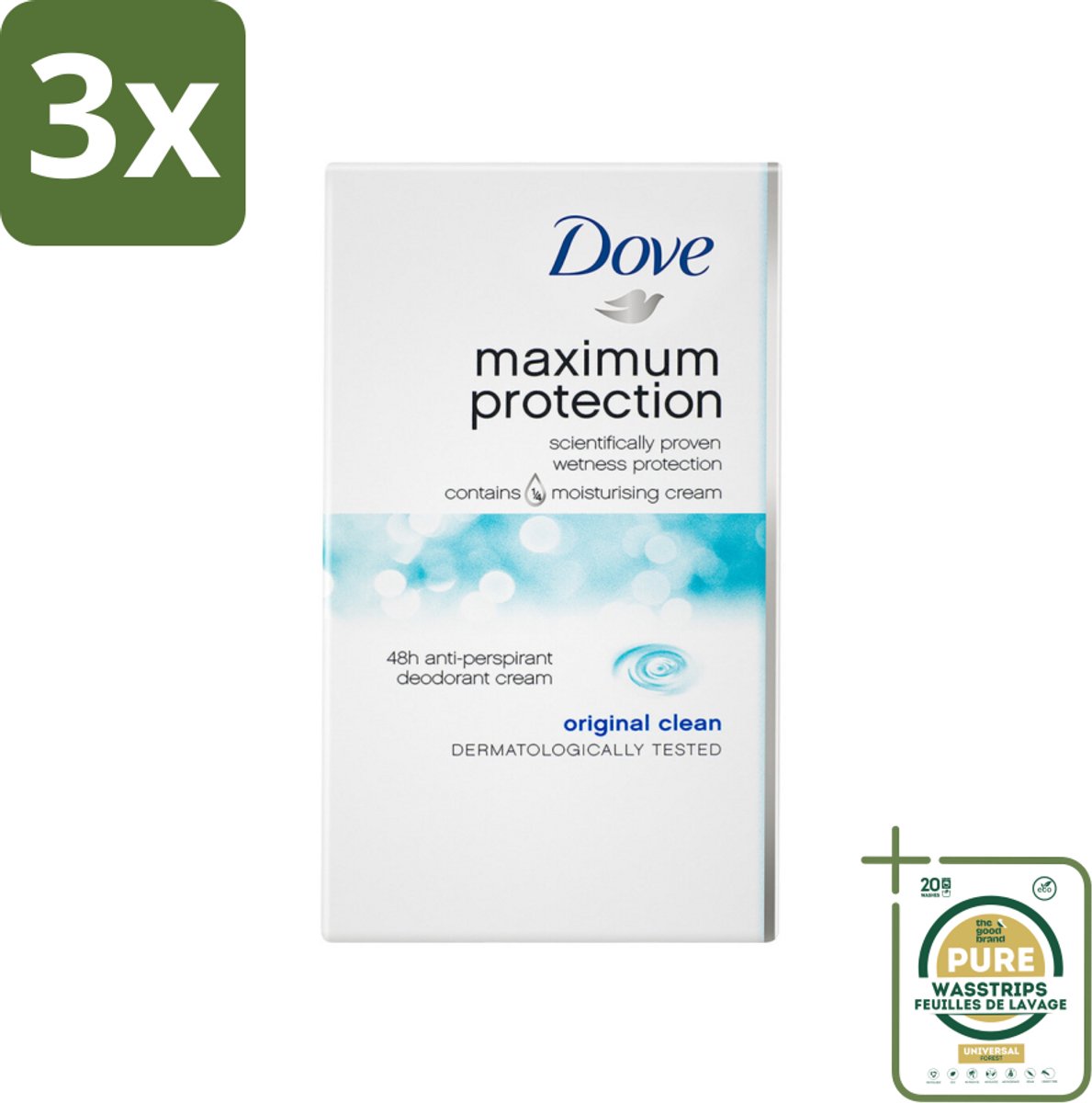 3 x Dove Deodorant Stick - Maximum Protection - Original Clean - 45 ml - Grootverpakking - Anti-transpirant Stick - Deodorant Stick - Maximum Protection - Anti-transpirant - Zweet En Geur