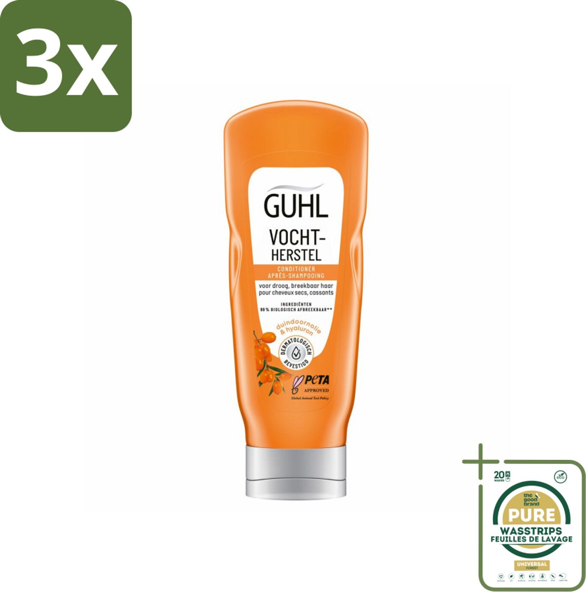 3 x Guhl - Crème Conditioner - Vochtbalans - 200 ml - Grootverpakking - Haarhydratatie - Droog Haar - Zachtheid - Vochtbalans - Tarwekiem-olie