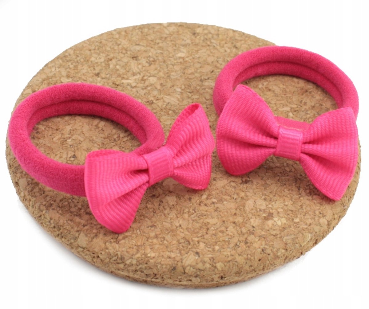 Fuchsia Haar elastiekjes met Strikjes voor Meisjes - 2 Stuks
