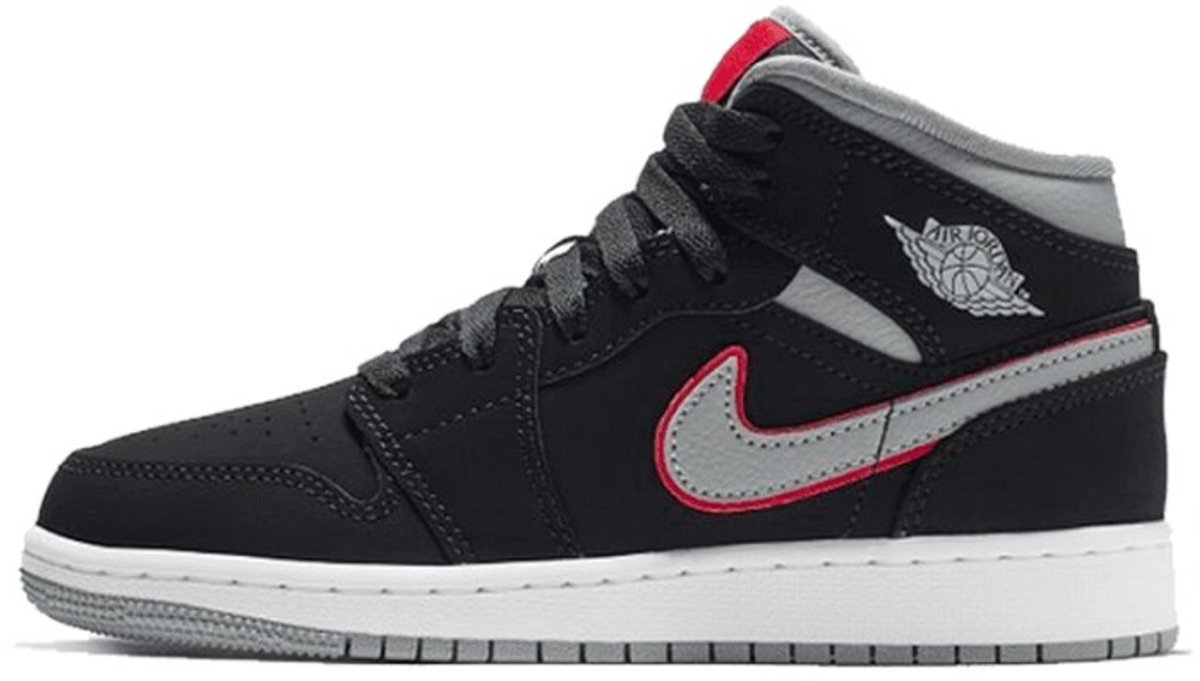 Jordan 1 Mid Black Particle Grey Gym Red (GS) - Sneakers - Unisex