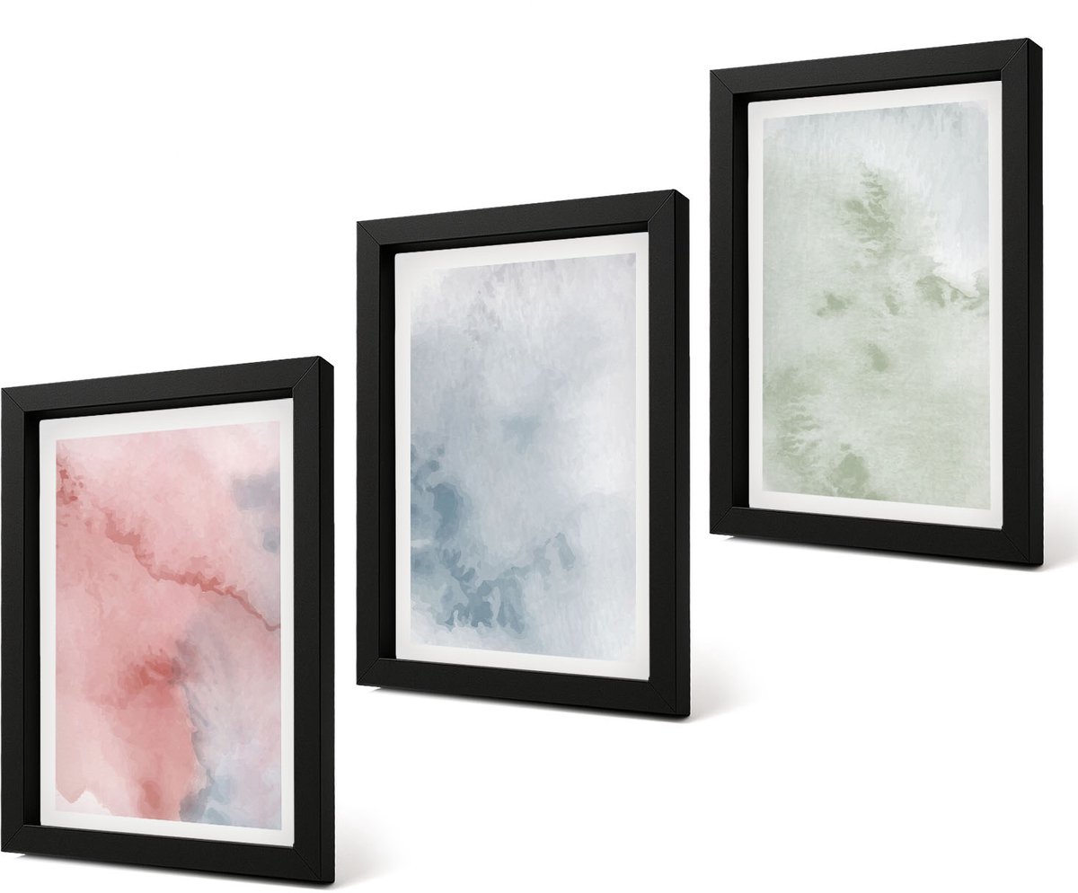 Coloray 4-Delige Schilderij Set - Pastelkleurige structuren, kleurrijke aquarelverf op canvas - 20 x 30 cm - Wanddecoratie - Woonkamer Decoratie
