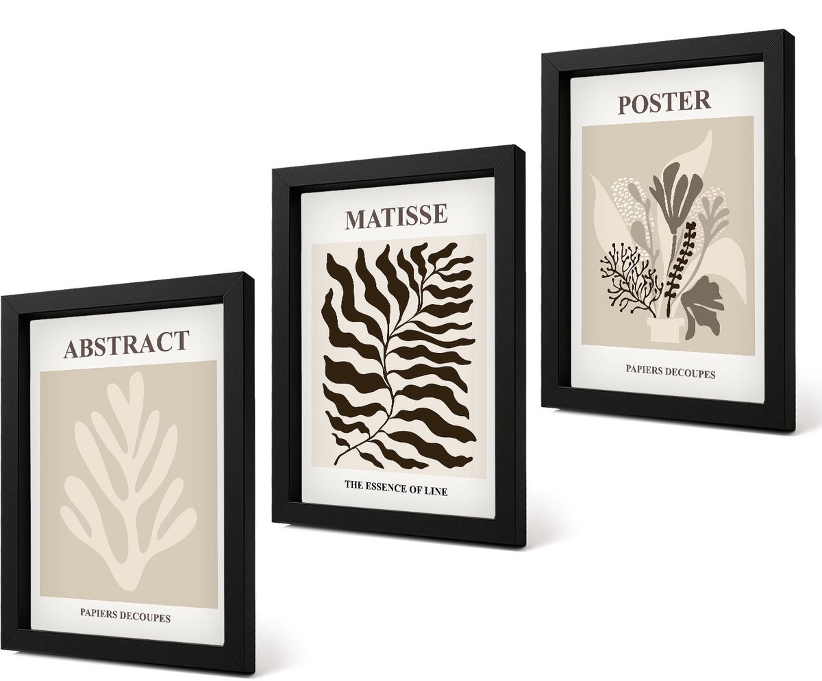 Coloray 4-Delige Schilderij Set - Plantenpatronen in beige en bruine tinten - 20 x 30 cm - Decoratieve Schilderijen - Wanddecoratie - Hal - Interieur Decoratie