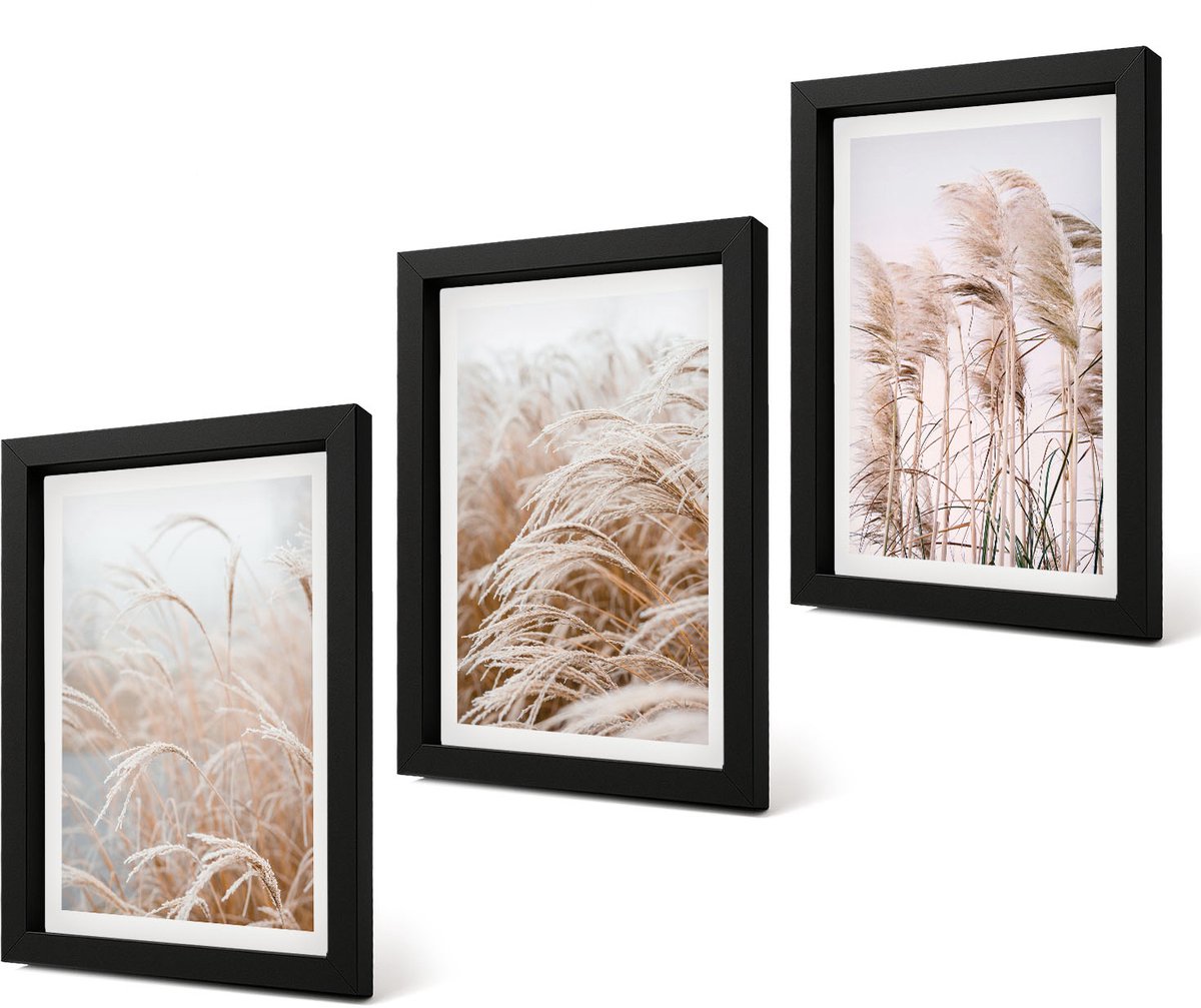 Coloray 4-Delige Schilderij Set - Grasvelden in delicate tinten bruin en beige. - 20 x 30 cm - Decoratieve Muurdecoratie - Slaapkamer