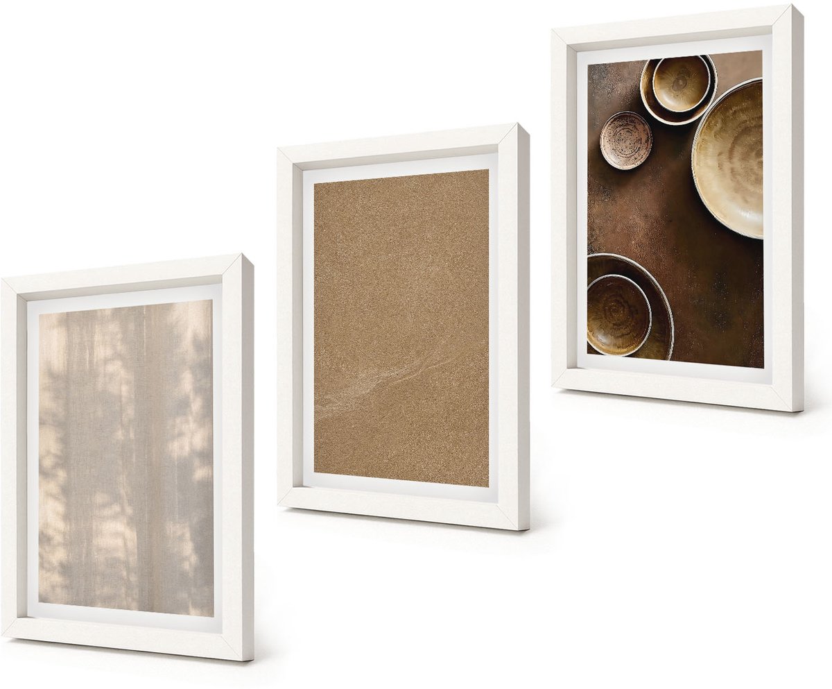 Coloray 3-Delige Schilderij Set - Structuren en texturen in een minimalistische stijl - 20x30 - Muurdecoratie - Wanddecoratie - Slaapkamer - Interieur Decoratie