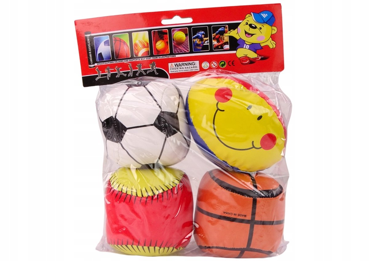 Set van 4 Zachte Sportballen: Voetbal, Basketbal, Rugby, Baseball