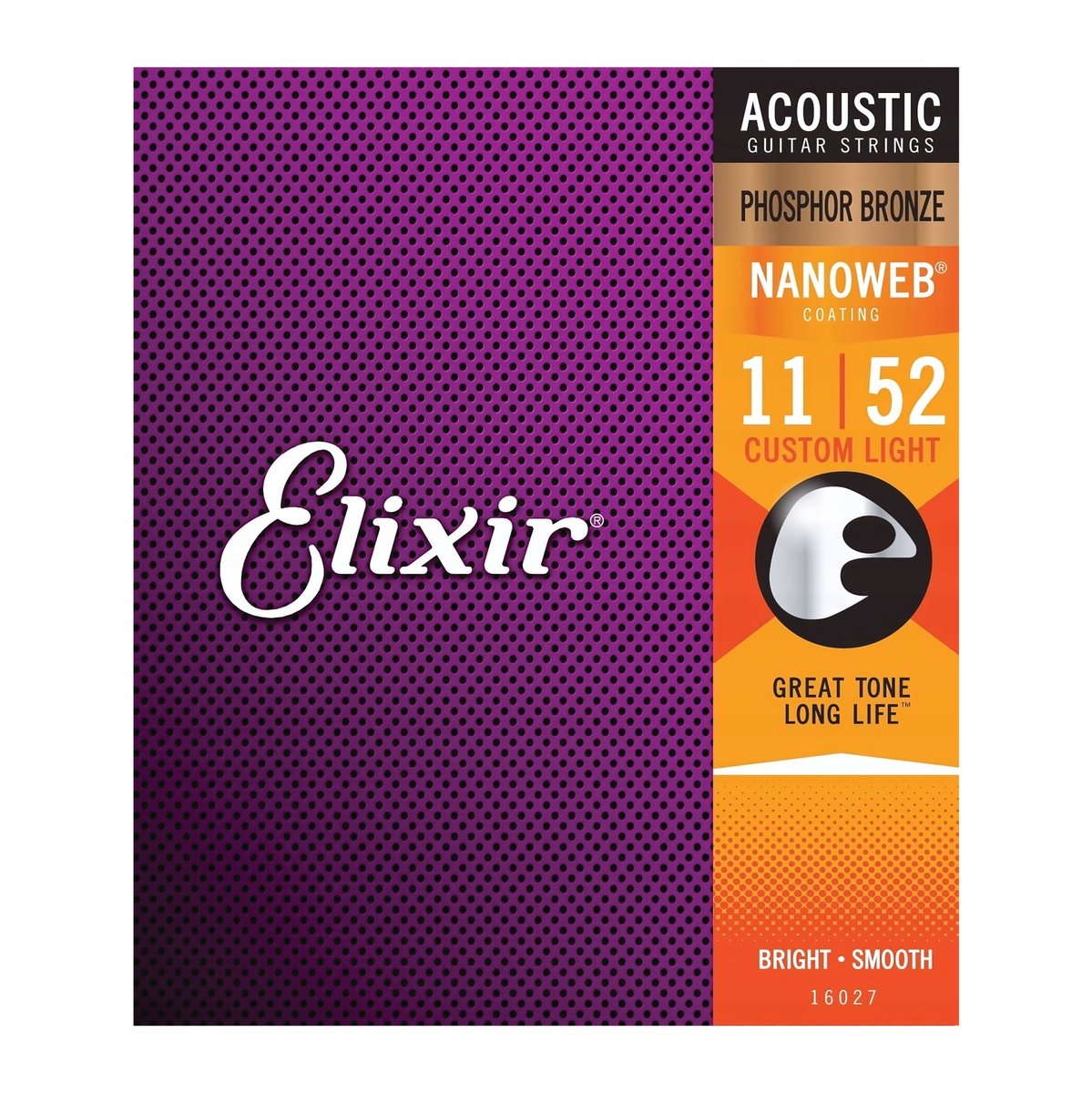 Elixir 16027 snaren voor Akoestische Gitaar Phosphor Bronze 11-52 Nanoweb Coating Custom Light