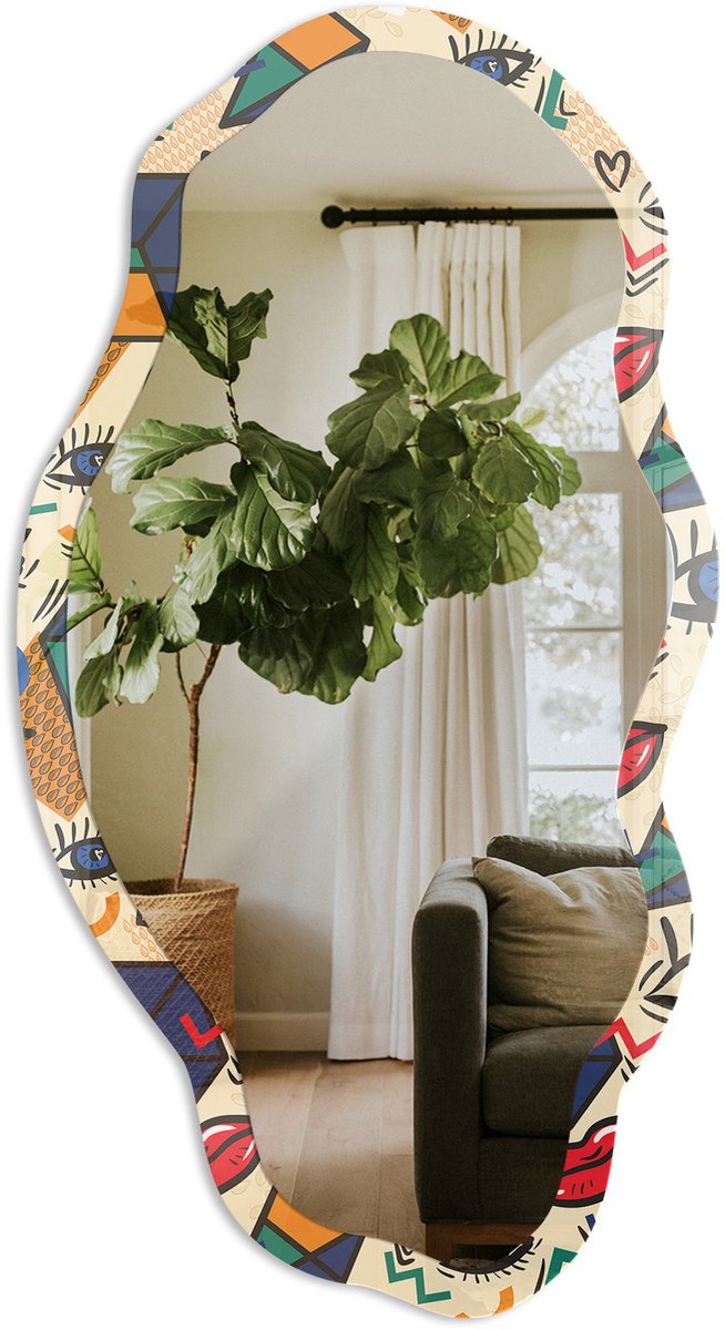 TULUP Pop-Patronen Spiegel - Blauw Elegante Rechthoekige Wandspiegel - Organische Spiegel - Woonkamer, Kantoor, Slaapkamer - Pop Art - 45x90 cm - Totale afmeting 52x97 cm Pop-Patronen, Blauw