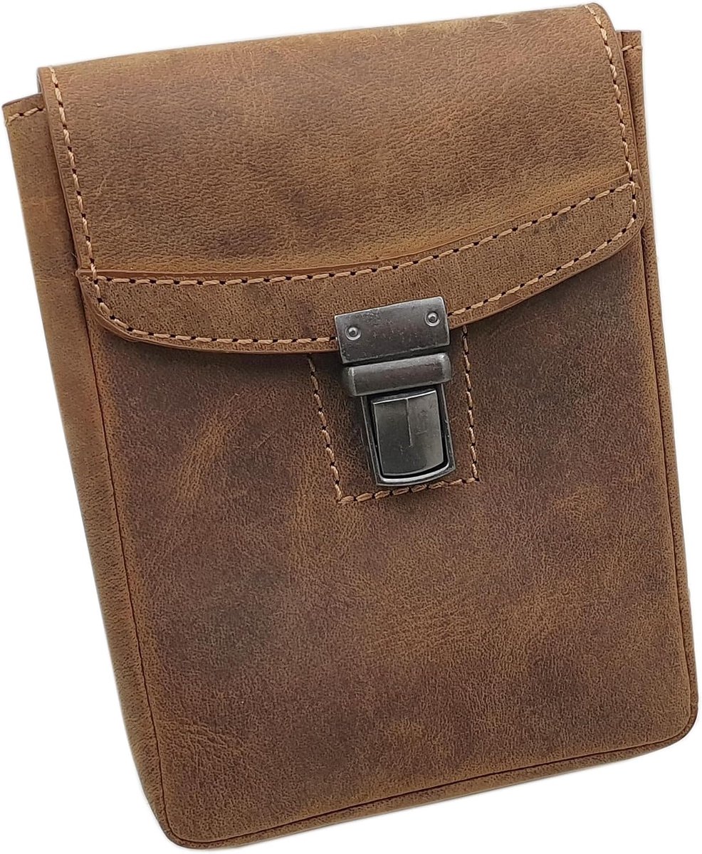 Genuine Buffalo Leather Waist Bag in Portrait or Landscape Format in Brown (Model 1 / Portrait Size) - ShopVlot