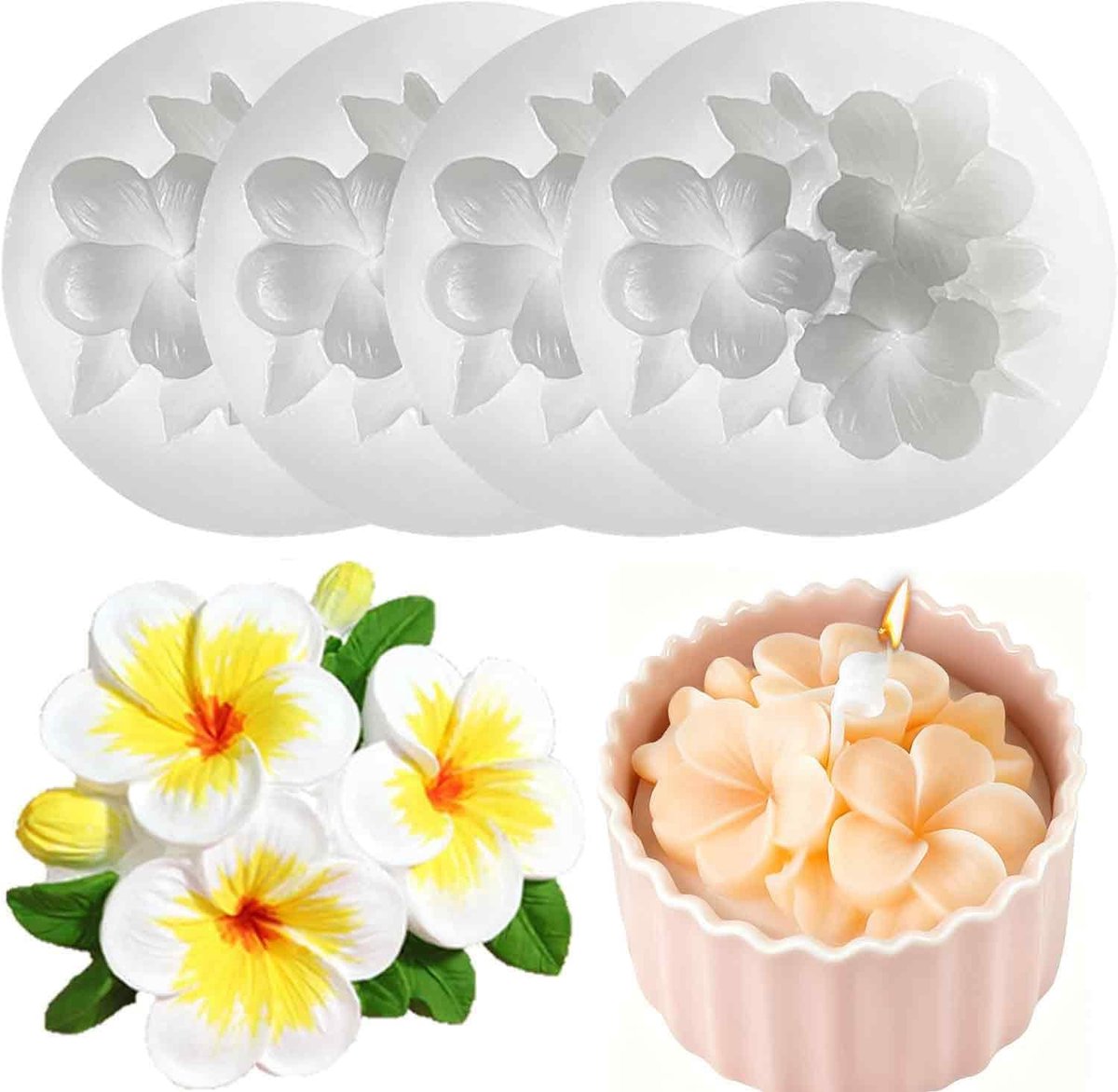 Candles Silicone Molds 4 Pieces Flowers Silicone Molds 3D for DIY Candles and Soap Silicone Moulds Candles Casting - ShopVlot