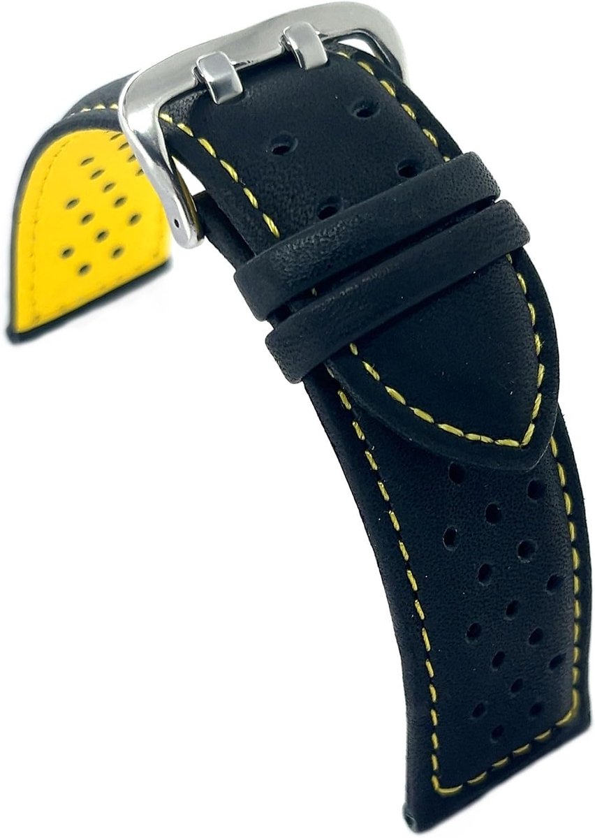 diloy Rally or racing style leather watch strap, perforated surface with holes, lining and seams, colour: 18 mm, 20 - ShopVlot