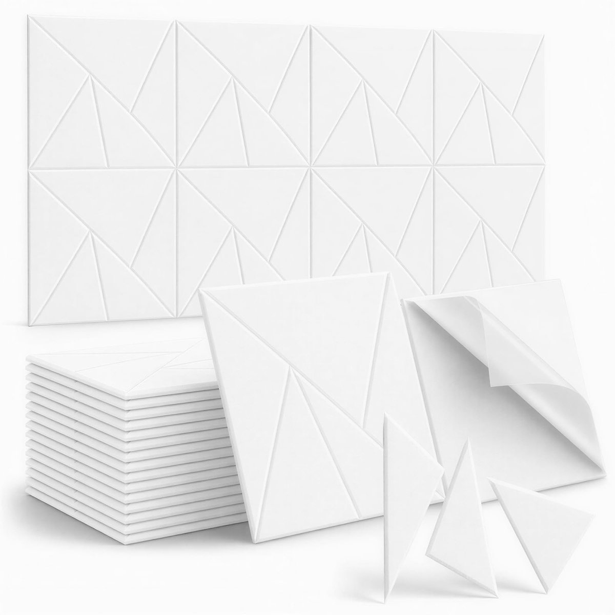 12 stuks akoestische panelen, zelfklevend, polyester, 30 x 30 x 0,9 cm, wit - ShopVlot
