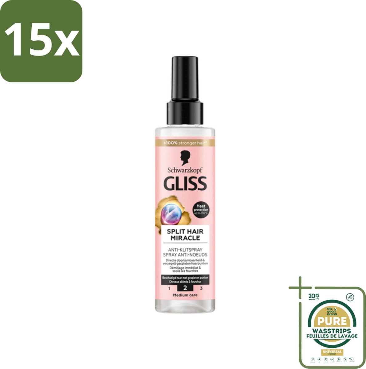 15 x Gliss - Split End Anti-Klit Spray - Tegen Gespleten Haarpunten - 200 ml - Grootverpakking - Gespleten Haarpunten - Anti Klit Spray - Haar Bescherming - Haar Herstel - Haar Ontwarring