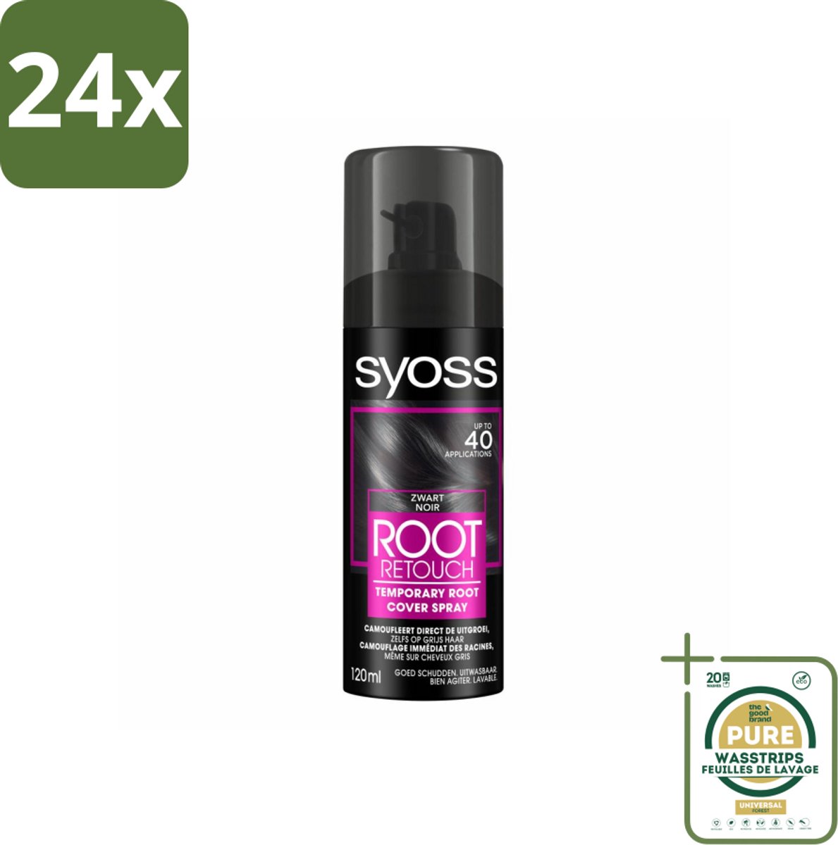 SYOSS - Uitgroeispray Zwart - Uitgroeispray - Kleurbescherming - Directe Grijsdekking - Voordeelverpakking - 24 stuks - Tijdelijke haarkleur - Haarkleur spray