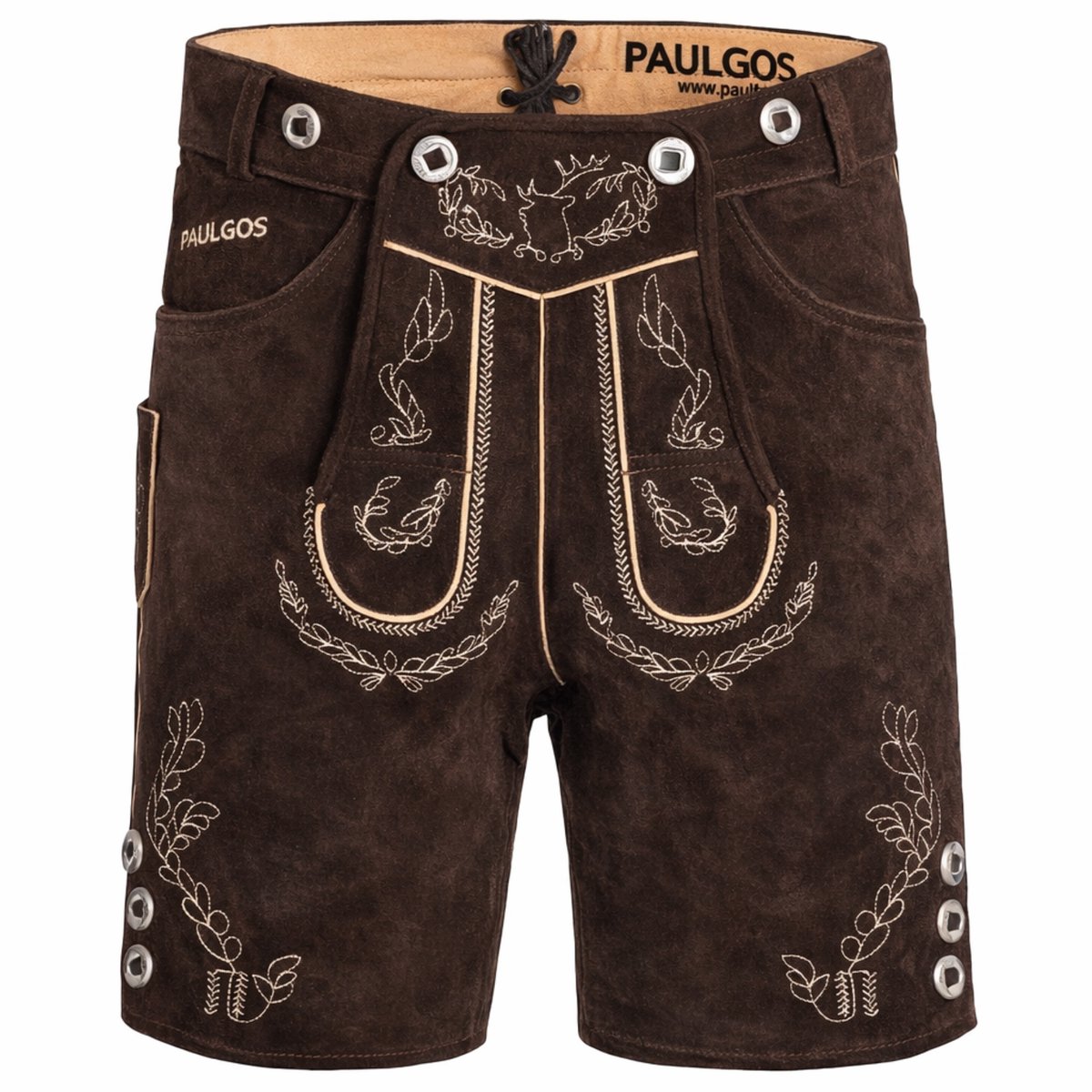PAULGOS Heren traditionele leren broek kort - HK1 - Echt leer - Verkrijgbaar in 3 kleuren - Maat 44 - 60