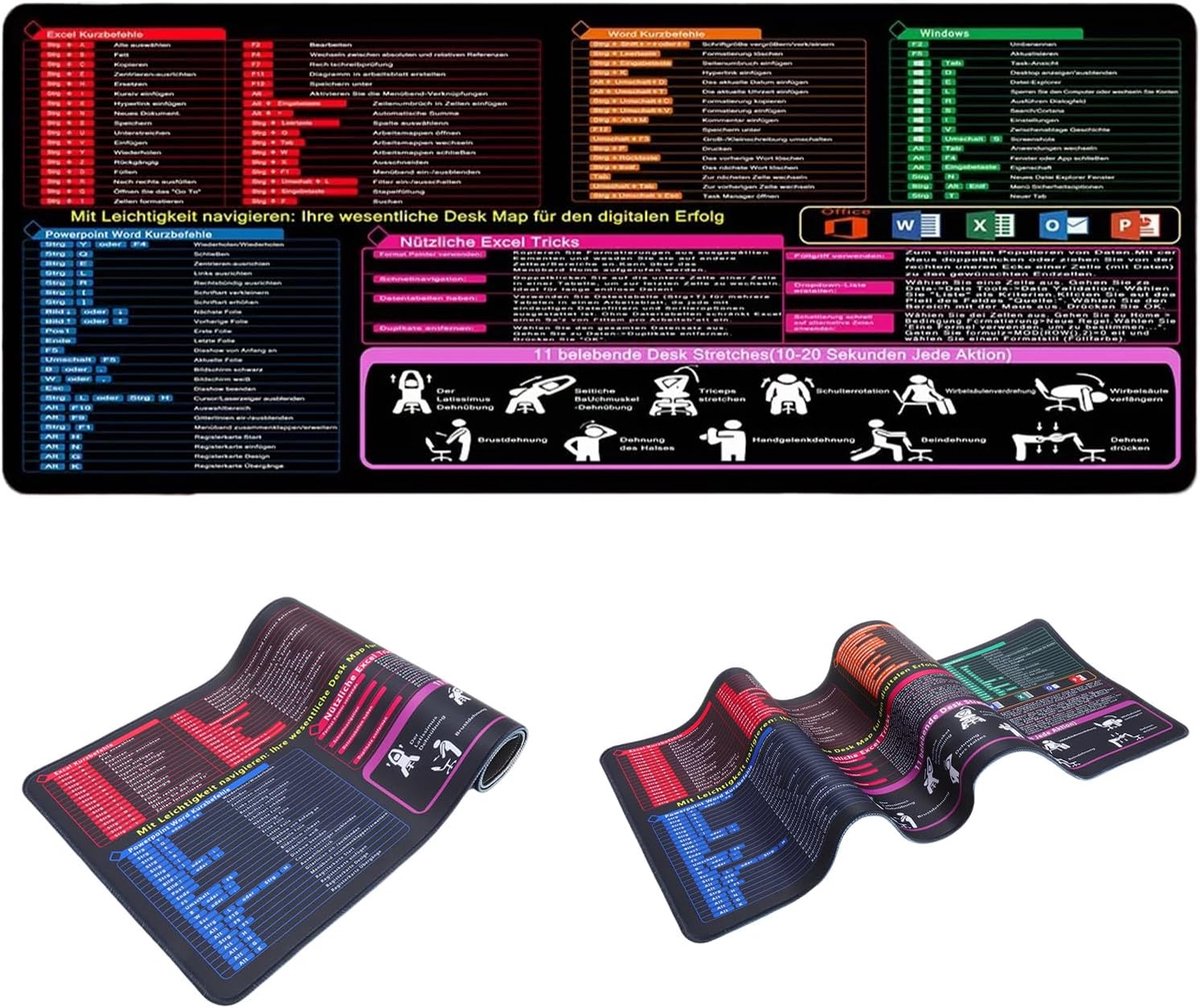 Muismat Excel 800 x 300 mm - antislip - waterdicht - handige shortcuts voor gaming - ShopVlot