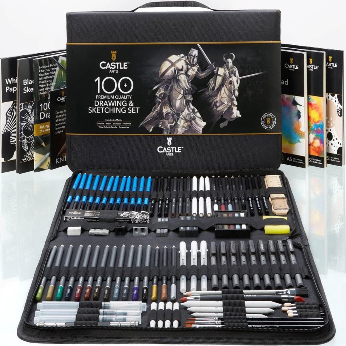 Teken- en Schetsset - Multicolor - In Reis Etui - 100-delige Set met Diverse Potloden en Stiften - Voor Volwassen Artiesten