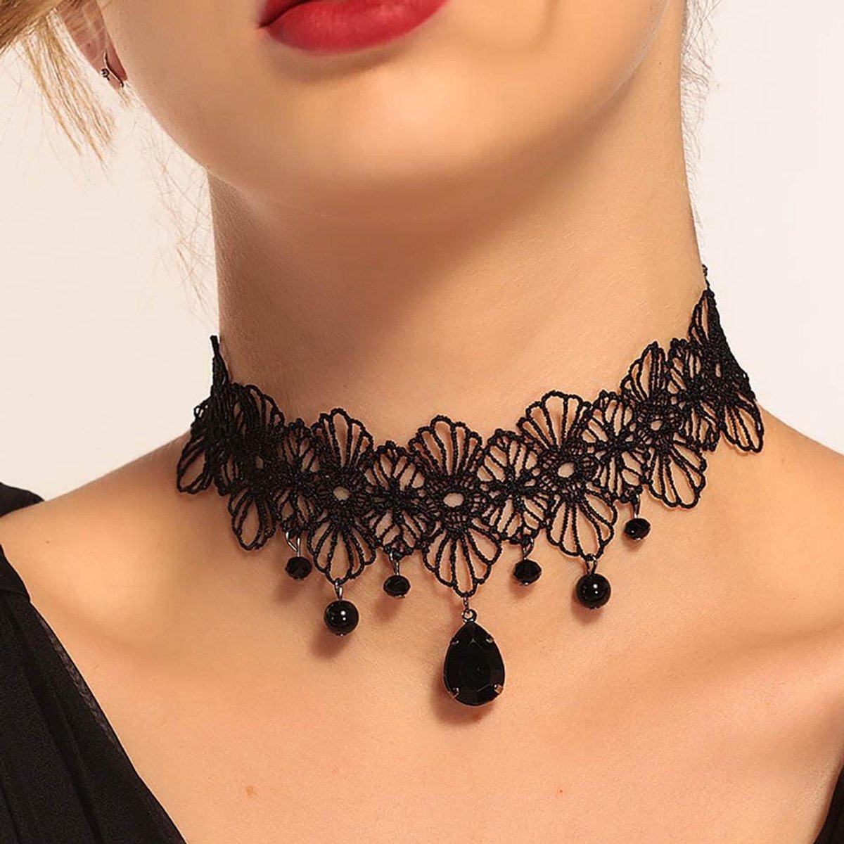 Gothic Black Sexy Lace Necklaces Tassel Collar Choker Halloween Party Accessories for Women Girls - ShopVlot