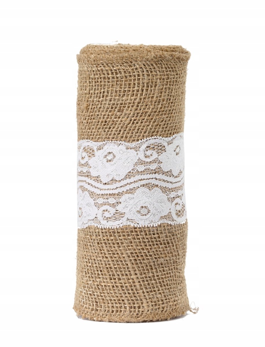 Jute Tafelrunner met Kant - 20cm x 5m - Decoratie Stof
