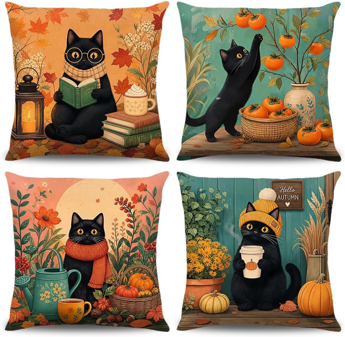 4 Pcs Fall Pillow Cases 16x16 Inch Pillowcase Autumn Pumpkin Decoration Pumpkin Pillow Cover Linen Pillowcase for - ShopVlot