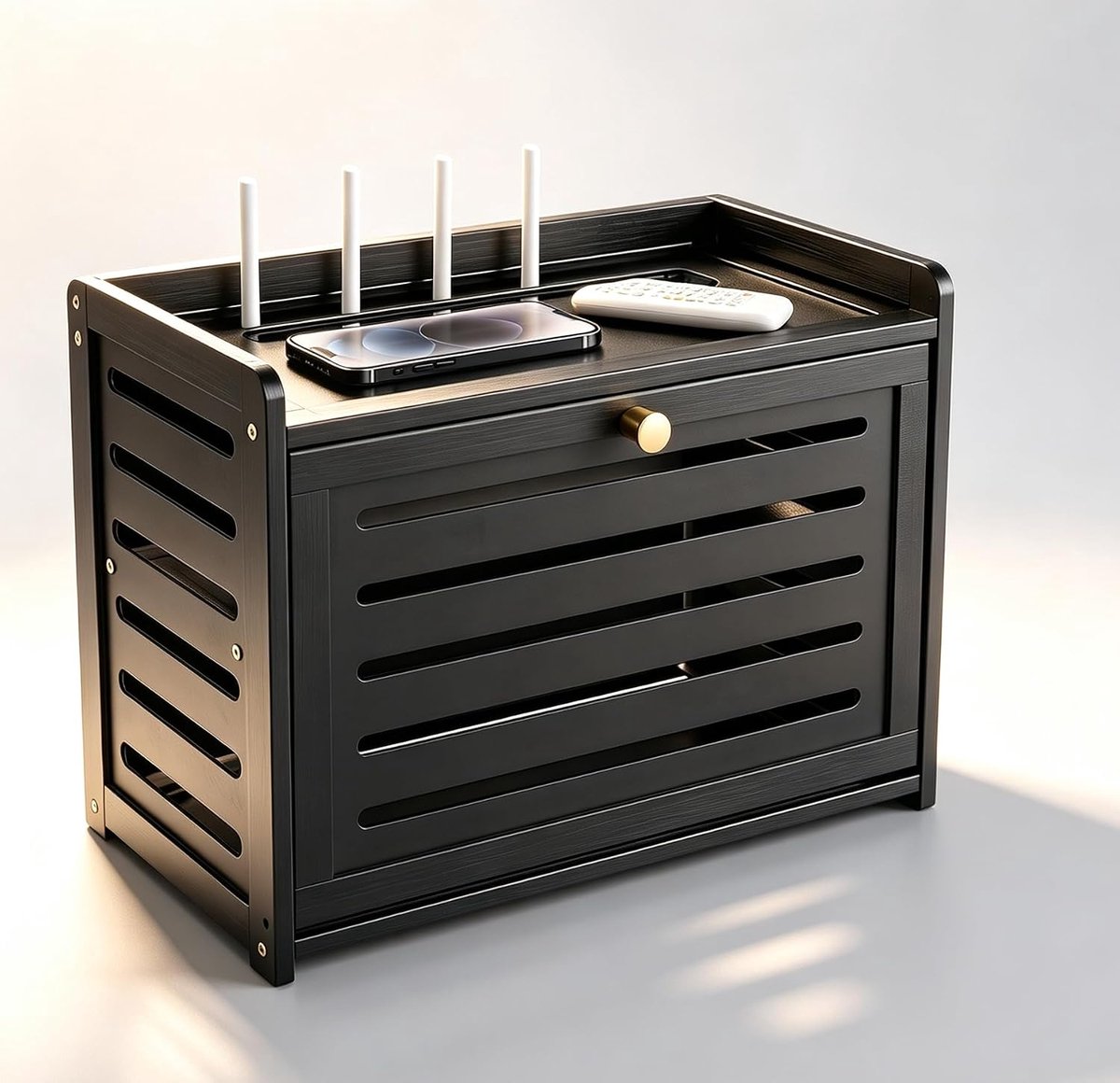 Router Hide Storage Box Wood Wall Mount Cable Management Box WiFi Cabinet Modem Cover Home Office Organisation Slim - ShopVlot