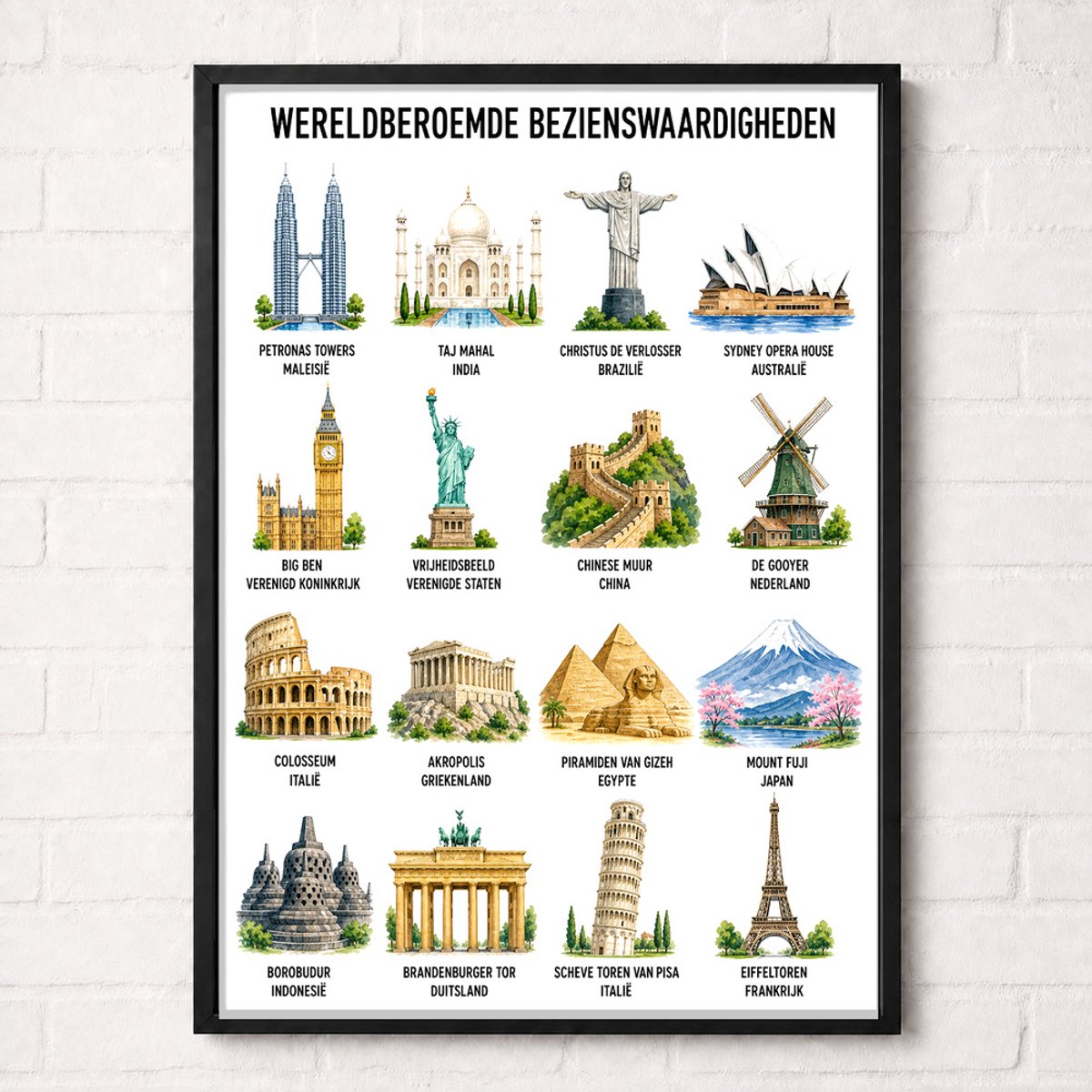 Wereldberoemde Bezienswaardigheden Educatieve Poster voor Kinderen - Leren - groep 4 t/m 8 (7-12 jaar) - A2+ 43,2 x 61 cm