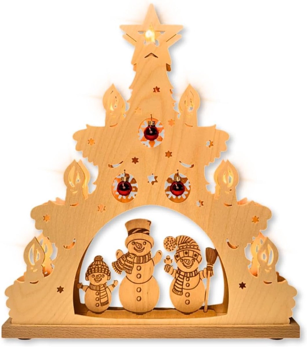Kerstboog met sneeuwpopfamilie - houten lichtboog - handgemaakt in Duitsland - sfeervolle kerstdecoratie - ShopVlot
