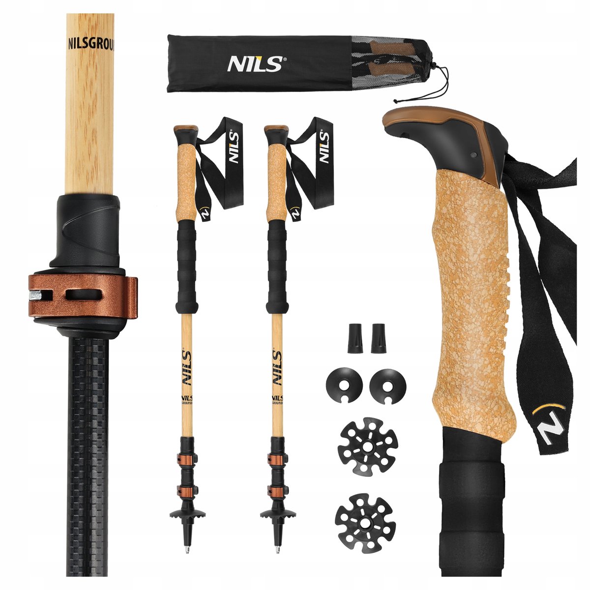 Nils TK8606 Trekkingstokken - Verstelbaar Bamboe & Aluminium